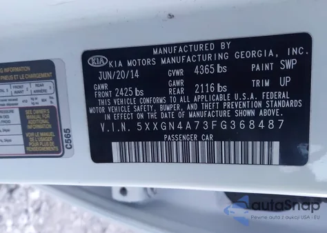 2015 Kia Optima Ex from USA, damaged, VIN 5XXGN4A73FG368487